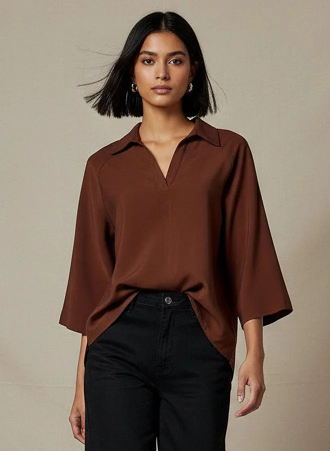 Splash FAV Relaxed Fit Twill Raglan Sleeve Top with Collar