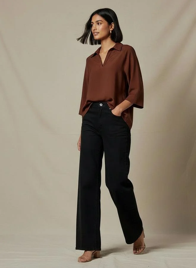 Splash FAV Relaxed Fit Twill Raglan Sleeve Top with Collar
