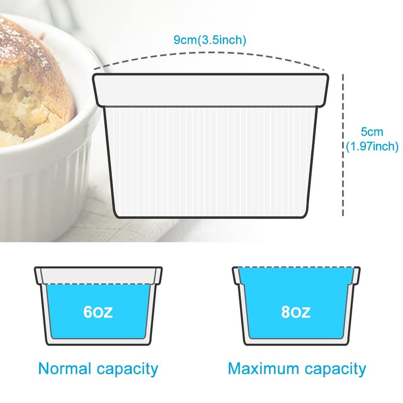 PLSFIT Ramekins Set with 6 Silicone Lids, Mothers Day Gifts Creme Brulee Making Set, Set of 6 Porcelain Ramekins, Oven Safe Covered Bowls & Soufflé Ramiken - Image 2