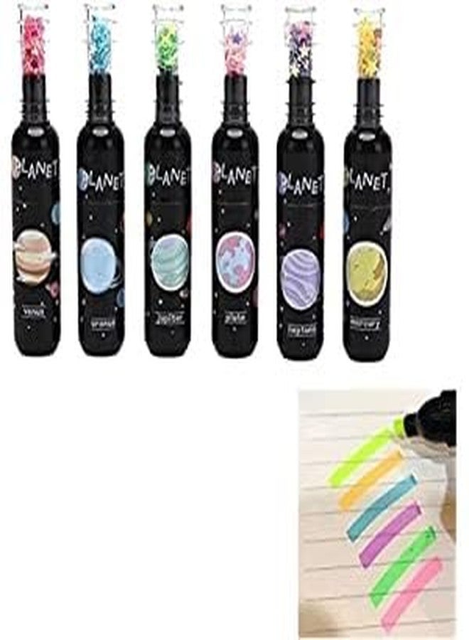 SKINPLUS Astronaut Space Theme Bottle Shape Highlighters | Set Of 6 | Fine Grip Marker Pen | Ideal For Office Stationery & Kids - Image 4