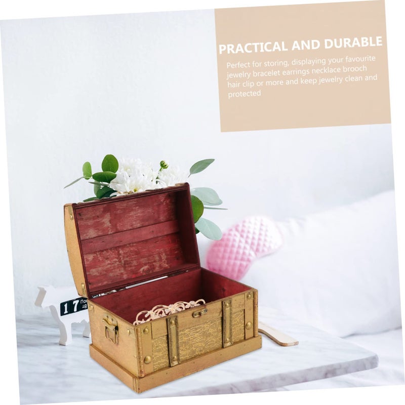 Antique Wooden Treasure Box Large Jewelry Storage Organizer Watch Box For Kids - Image 5
