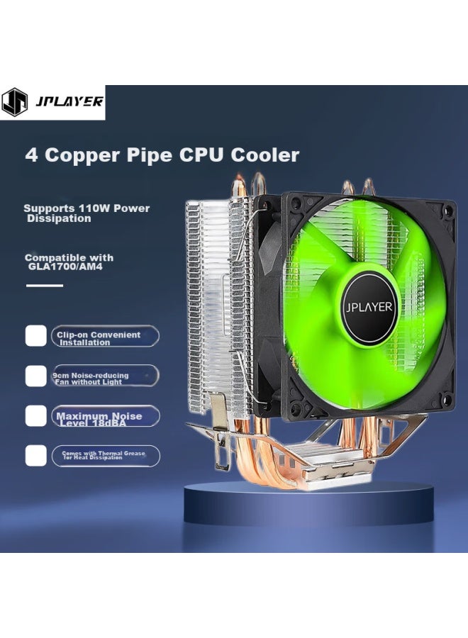 Jplayer Huanshuang 400 Non-led Cpu Air Cooler, 4 Copper Tubes 9cm Noise-reducing Fan, Multi-platform With Thermal Paste, Jps117 - Image 1