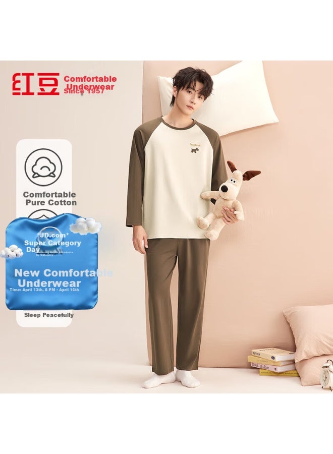 HOdo Hongdou Autumn Winter Pure Cotton 7a Antibacterial Casual Men's Raglan Pajamas Crew Neck Homewear - Image 1