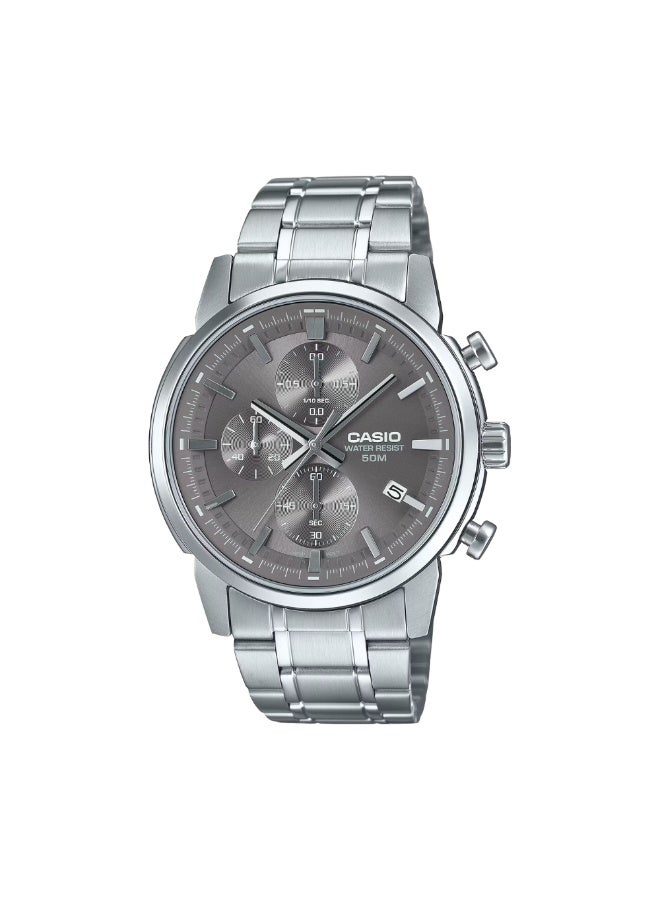 كاسيو ساعة كاسيو MTP-E510D-8AVDF تناظرية متعددة الوظائف للرجال – قرص رمادي، سوار ستانلس ستيل فضي، تصميم رياضي أنيق - Image 1