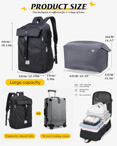SEAFEW Vacuum Backpack Travel with Separate Seal Compression Bag Pump Waterproof Carry on Suitcase Luggage Flight Approved for Men Women Laptop Daypack for Work Trip Gym Black - Image 3