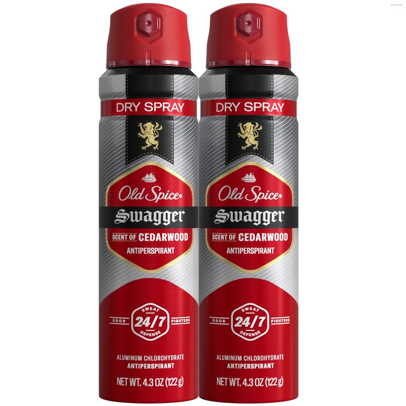 Old Spice Dry Spray Antiperspirant Deodorant for Men, 24/7 Sweat & Odor Protection, 24/7 Sweat Defense & Lasting Freshness, Swagger with Cedarwood Scent, 4.3 oz (Pack of 2) - Image 1