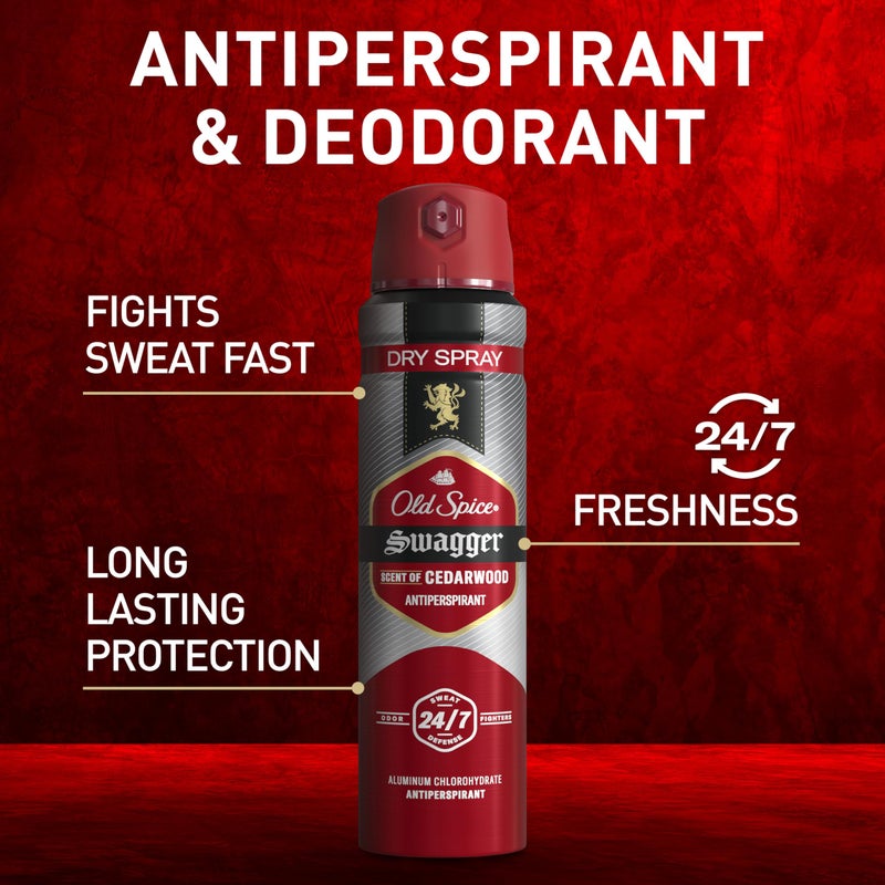 Old Spice Dry Spray Antiperspirant Deodorant for Men, 24/7 Sweat & Odor Protection, 24/7 Sweat Defense & Lasting Freshness, Swagger with Cedarwood Scent, 4.3 oz (Pack of 2) - Image 2