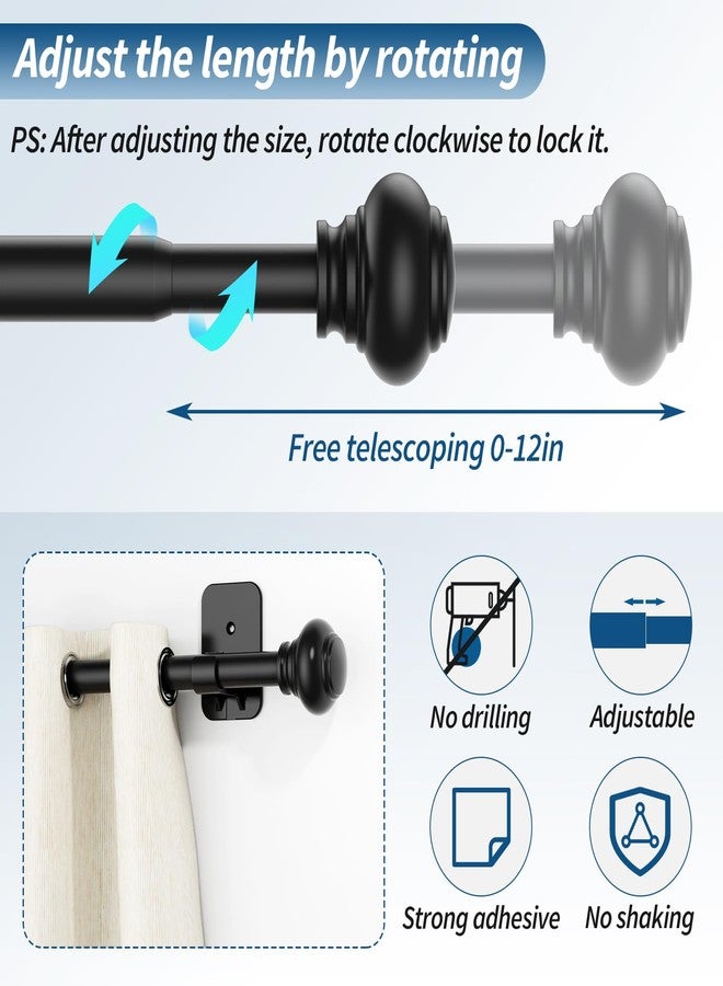 Authandis No Drilling Black Curtain Rod for Windows 30 to 60 Inches,5/8 Inch Diameter Small Curtain Rods Set with Adhesive Brackets,Renter Friendly Adjustable Curtain Rods for Bedroom,Living room - Image 3