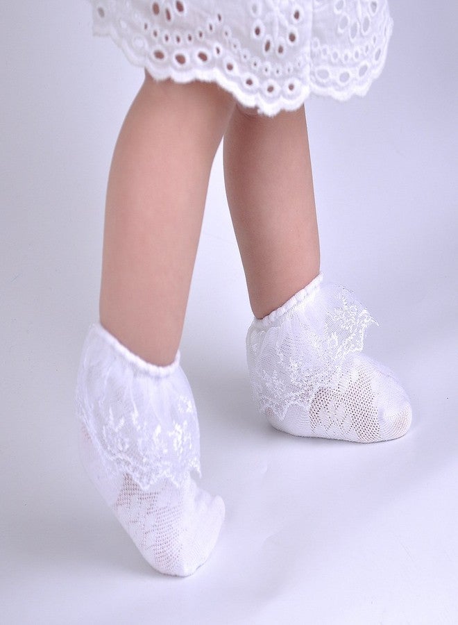 Epeius 3 Pair Pack Baby-Girls Eyelet Frilly Lace Socks Infant and toddler Girls White Princess Ankle Socks for 9-15 Months - Image 3
