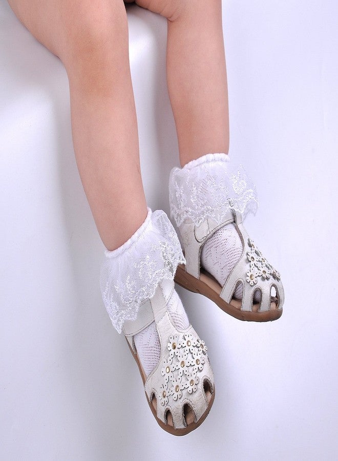 Epeius 3 Pair Pack Baby-Girls Eyelet Frilly Lace Socks Infant and toddler Girls White Princess Ankle Socks for 9-15 Months - Image 2
