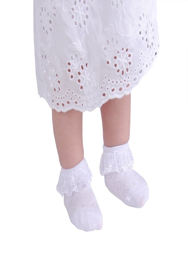 Epeius 3 Pair Pack Baby-Girls Eyelet Frilly Lace Socks Infant and toddler Girls White Princess Ankle Socks for 9-15 Months - Image 4