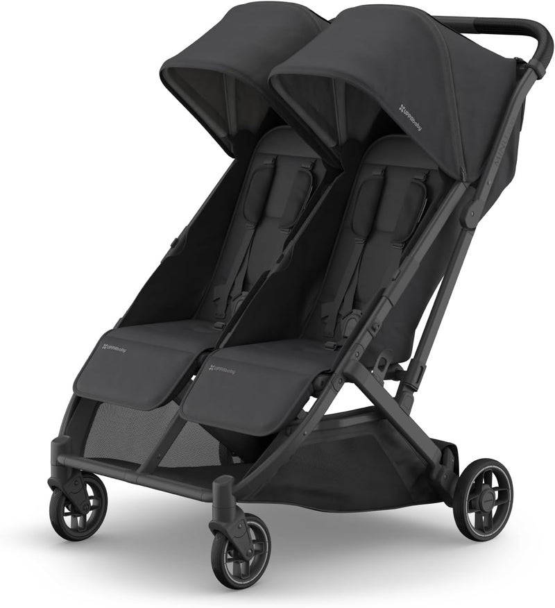 UPPAbaby Minu Duo Side-by-Side Double Stroller - Lightweight + Compact Design for Travel - Easy Fold - from Birth to Toddler - Independent Recline - Jake (Charcoal/Carbon Frame/Black Leather) - Image 1