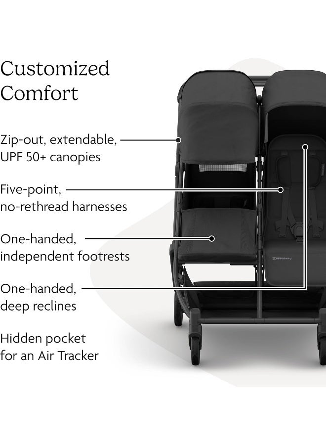 UPPAbaby Minu Duo Side-by-Side Double Stroller - Lightweight + Compact Design for Travel - Easy Fold - from Birth to Toddler - Independent Recline - Jake (Charcoal/Carbon Frame/Black Leather) - Image 5