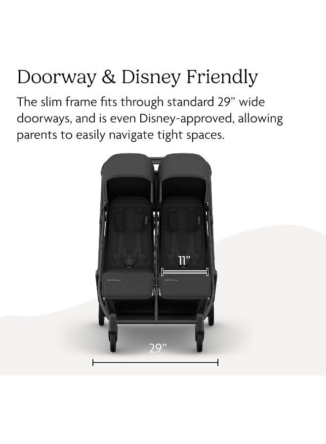 UPPAbaby Minu Duo Side-by-Side Double Stroller - Lightweight + Compact Design for Travel - Easy Fold - from Birth to Toddler - Independent Recline - Jake (Charcoal/Carbon Frame/Black Leather) - Image 4