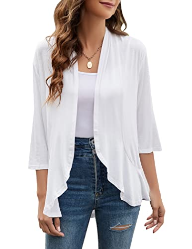 Yekaty Plus Size White Cardigan for Women Short Sleeves Loose Summer Lightweight Cardigans - Image 1
