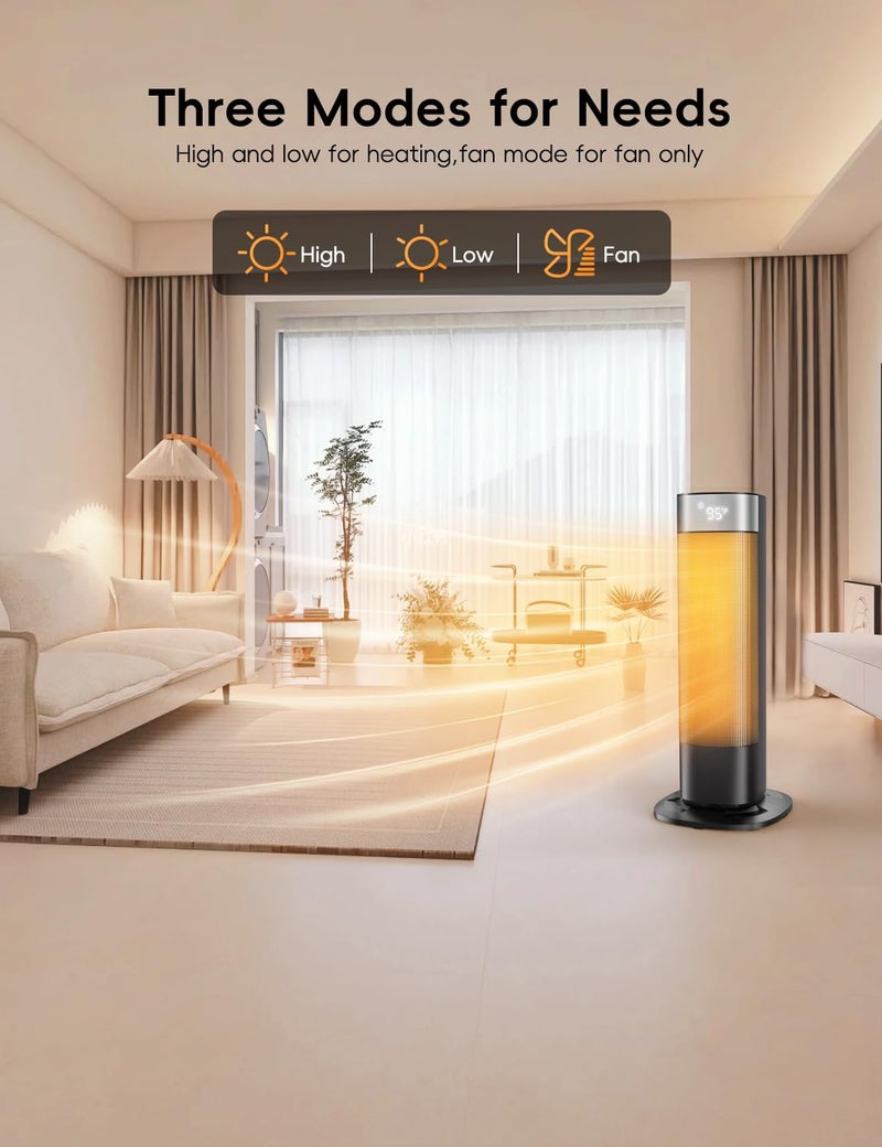 CCGIRU 1500W Space Heaters for Indoor Use, Portable Space Heater Large Room with Remote, PTC Ceramic, 100Â° Oscillation, 24H Timer, 3 Modes, Thermostat, Display off, Room Heater for Bedroom, Office - Image 4