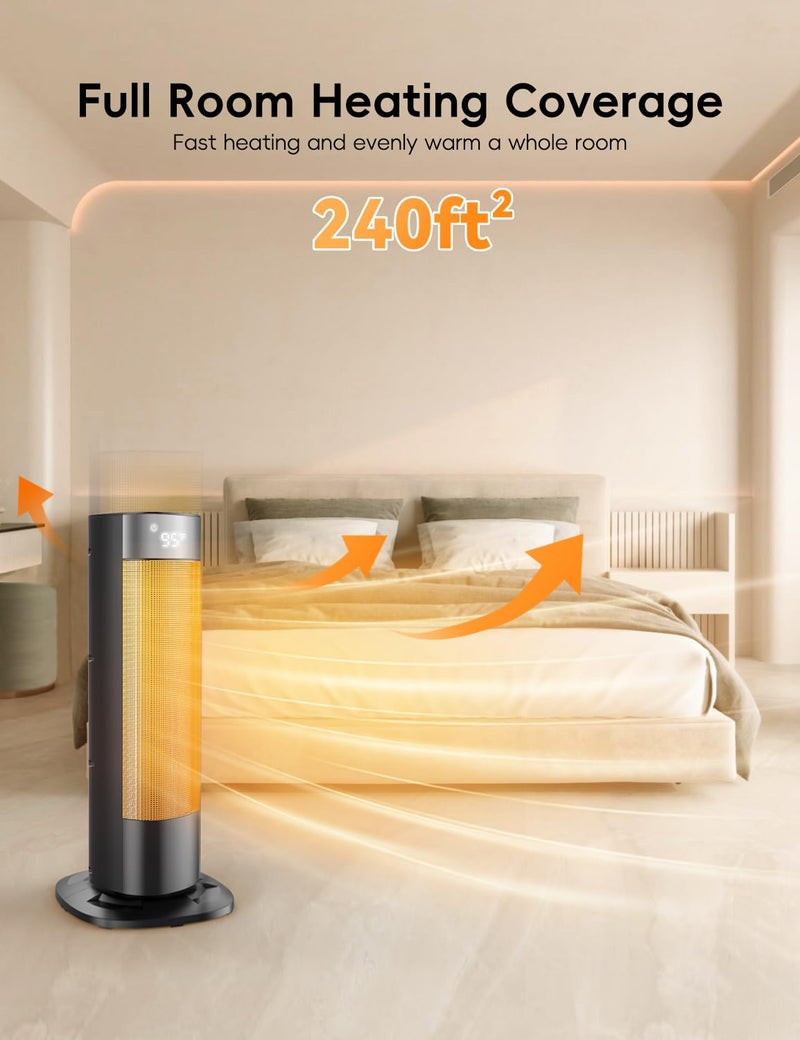 CCGIRU 1500W Space Heaters for Indoor Use, Portable Space Heater Large Room with Remote, PTC Ceramic, 100Â° Oscillation, 24H Timer, 3 Modes, Thermostat, Display off, Room Heater for Bedroom, Office - Image 2