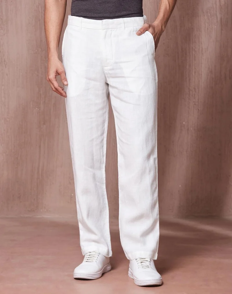 Fabindia White Linen 808 Straight Leg Pant