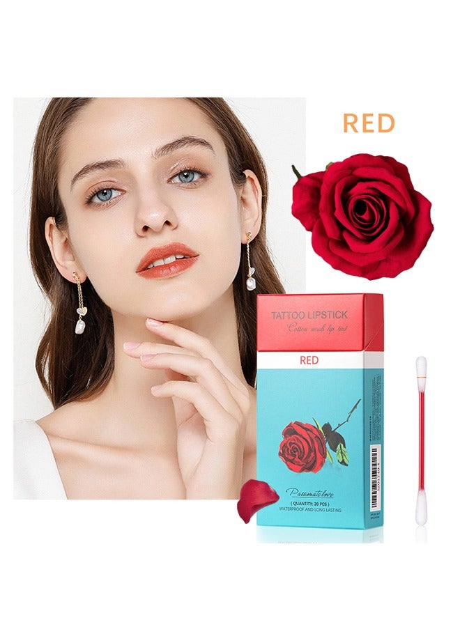 Red Tattoo Lipstick-Liquid Lipstick Dyed Lip Glaze Cotton Swab Women Lipsticks Waterproof Gloss Set  Lasting Lip Lipstick Long 20pcs/Box - Image 1