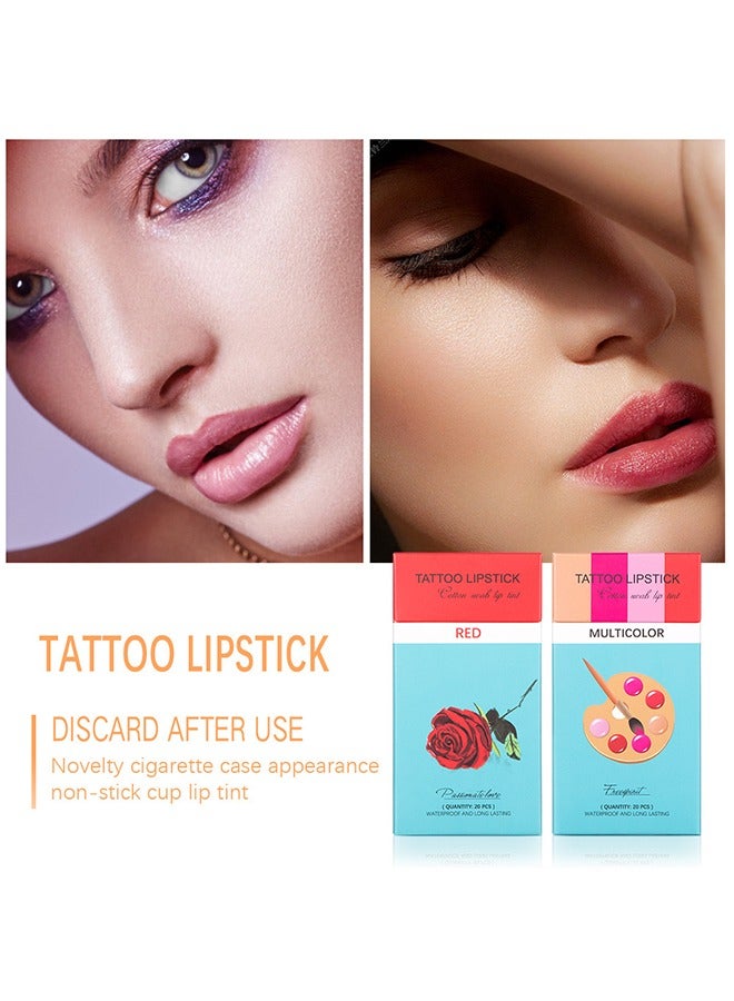 Red Tattoo Lipstick-Liquid Lipstick Dyed Lip Glaze Cotton Swab Women Lipsticks Waterproof Gloss Set  Lasting Lip Lipstick Long 20pcs/Box - Image 2