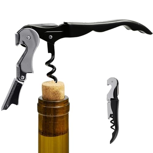 ERZA 2 in 1 Wine Bottle Opener, Corkscrew, with Stainless Steel Foil Cutter, for Waiters Bartenders Servers, Sommelier, Restaurant, Open Bottles, Beer, Multiuse, Compact, Black & Silver, Pack of 1 - Image 1