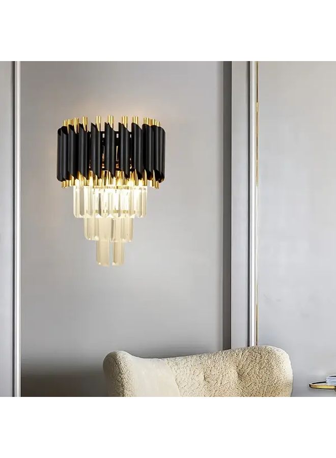 Modern Minimalist LED Tri Color Changing Crystal Wall Light Black For Bedroom Living Room Study Hallway With Dimmable Bulb Metal Fixture Adjustable Brightness Contemporary Lighting - Image 1