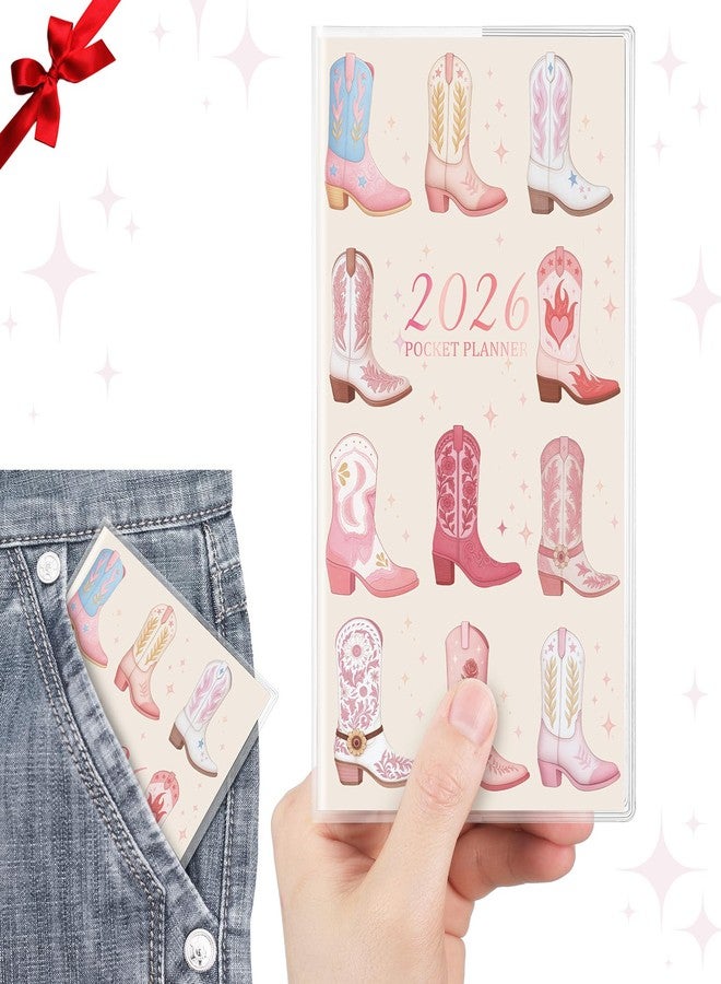 ReliThick 2026 Pocket Calendar for Purse Small Monthly Planner for Women Handy Weekly Pocket Planner Journal Notebook Christmas New Year Gift Sister Friends Women (Vertical,Pink Cowboy Girl) - Image 1