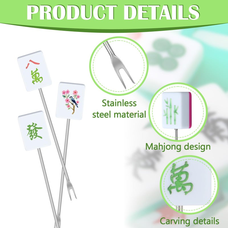 Lanties 6 Pcs Mahjong Gifts Cocktail Picks for Drinks Mahjong Themed Cocktail Toothpicks Stainless Steel Stirrers Food Serving Toothpicks Garnish Sticks for Appetizers Beverage Whiskey Bars 3.25 Inch - Image 3