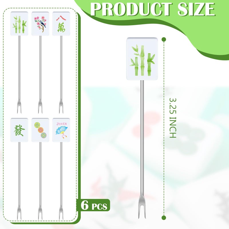 Lanties 6 Pcs Mahjong Gifts Cocktail Picks for Drinks Mahjong Themed Cocktail Toothpicks Stainless Steel Stirrers Food Serving Toothpicks Garnish Sticks for Appetizers Beverage Whiskey Bars 3.25 Inch - Image 2