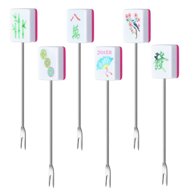Lanties 6 Pcs Mahjong Gifts Cocktail Picks for Drinks Mahjong Themed Cocktail Toothpicks Stainless Steel Stirrers Food Serving Toothpicks Garnish Sticks for Appetizers Beverage Whiskey Bars 3.25 Inch - Image 1