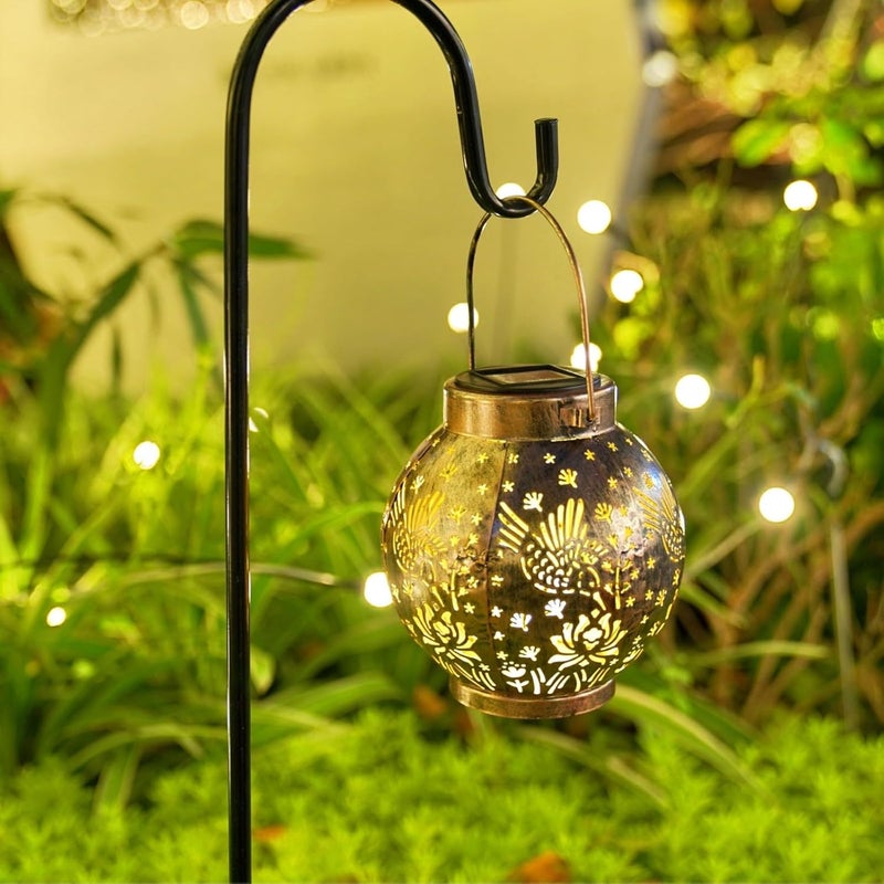EXCMARK 2 Pack Outdoor Solar Hanging Lantern Lights Metal LED Decorative Lamp for Garden Patio Courtyard Lawn and Table with Hollowed-Out Design (Bronze Hummingbird) - Image 4