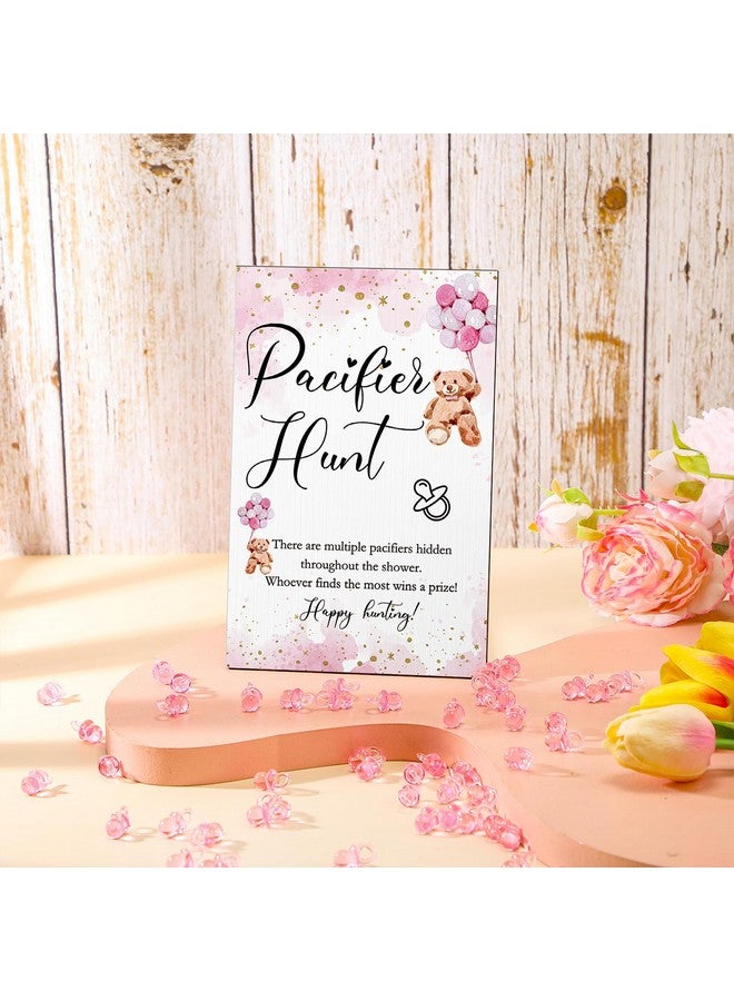 Roowest 51 Pcs Pacifier Hunt Baby Shower Game, Include Wooden Hunt Sign Bear Themed Baby Shower Sign Board with 50 Acrylic Pacifier Game for Gender Reveal Party(Pink) - Image 3