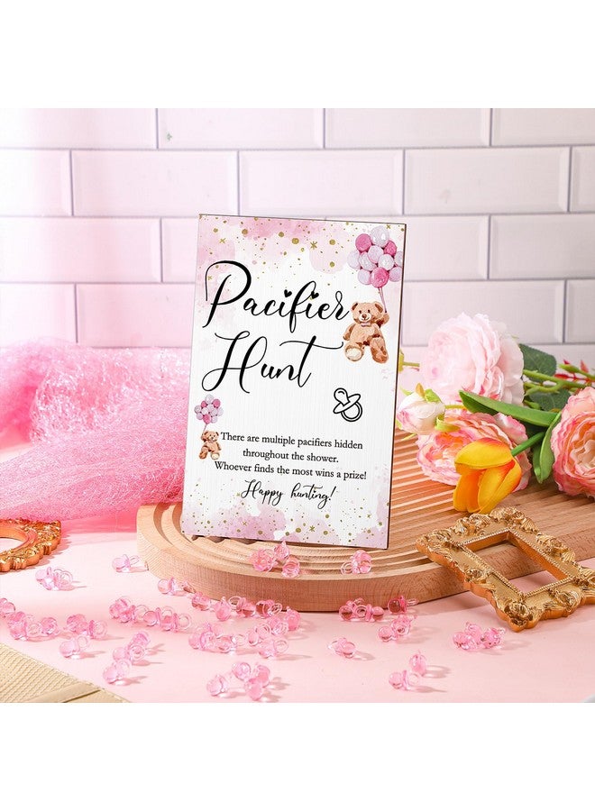 Roowest 51 Pcs Pacifier Hunt Baby Shower Game, Include Wooden Hunt Sign Bear Themed Baby Shower Sign Board with 50 Acrylic Pacifier Game for Gender Reveal Party(Pink) - Image 4