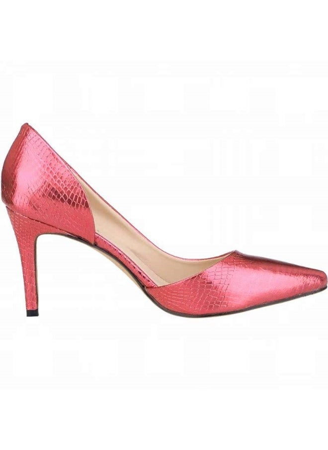 Loquat Crocodile Print Low-Vamp Stiletto Heels 8cm Red  - Image 1