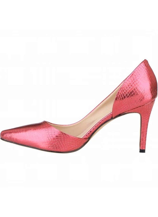 Loquat Crocodile Print Low-Vamp Stiletto Heels 8cm Red  - Image 2