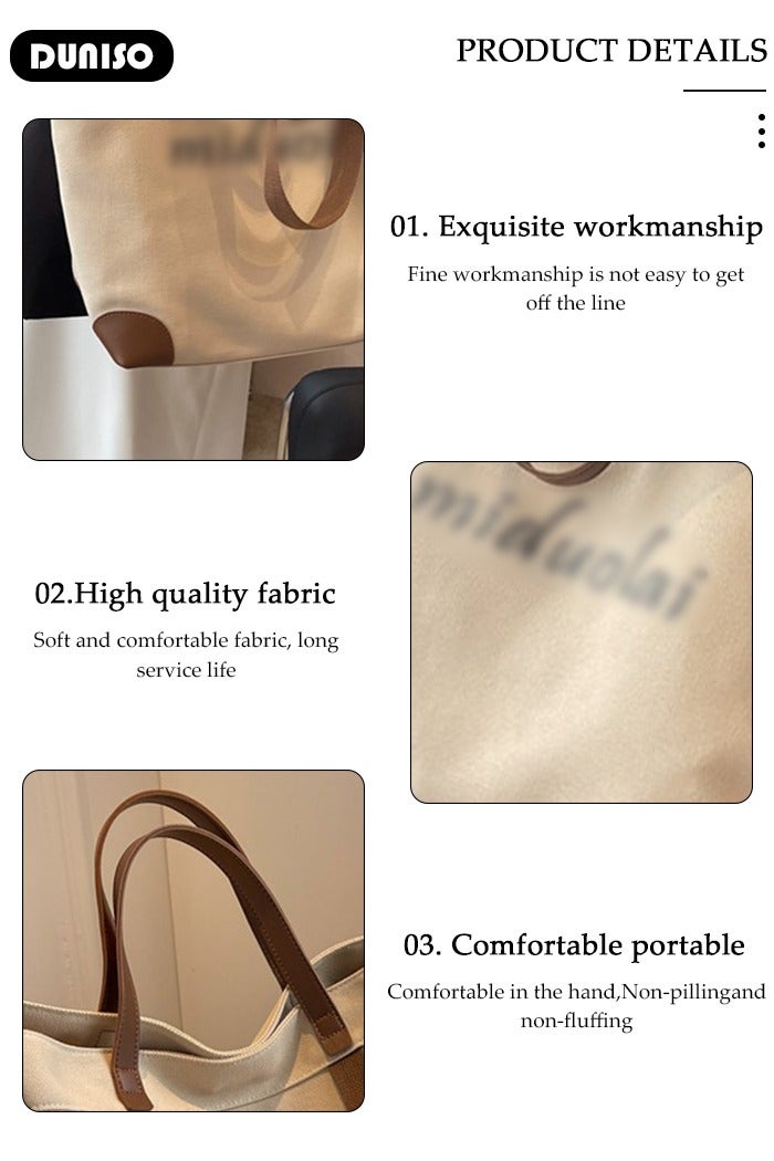 DUNISO Women's Shoulder Tote Bag Canvas Handbag for Women Large Capacity Messenger Bag, Fashionable Chain Bag Travel Shoulder Bag for Ladies Girls College Students - Image 2