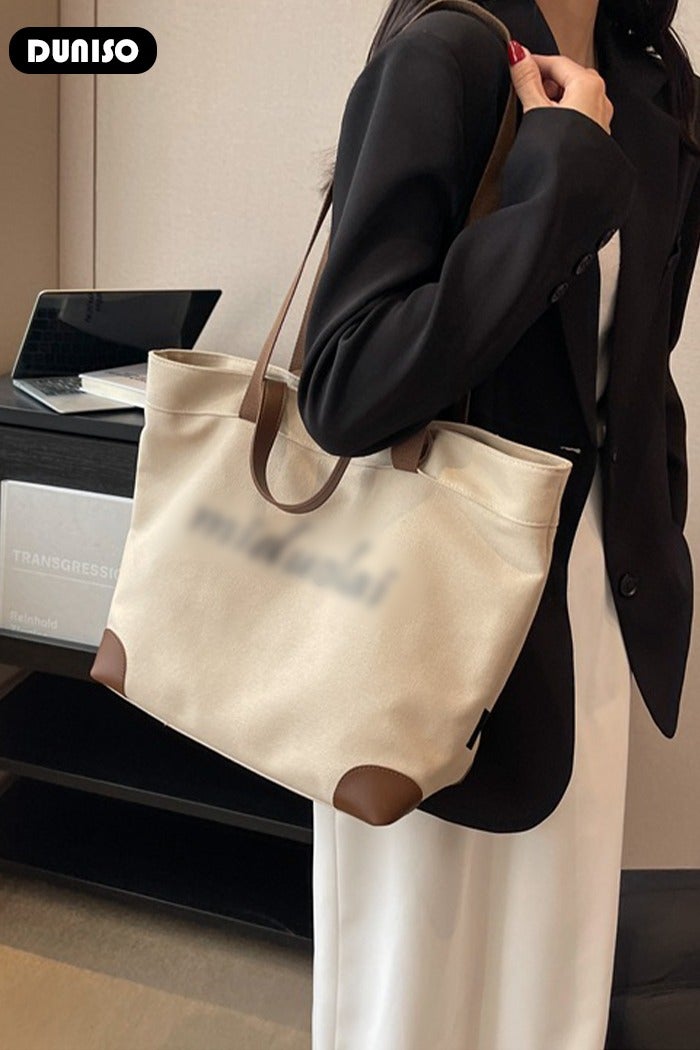 DUNISO Women's Shoulder Tote Bag Canvas Handbag for Women Large Capacity Messenger Bag, Fashionable Chain Bag Travel Shoulder Bag for Ladies Girls College Students - Image 3