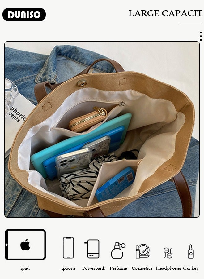 DUNISO Women's Shoulder Tote Bag Canvas Handbag for Women Large Capacity Messenger Bag, Fashionable Chain Bag Travel Shoulder Bag for Ladies Girls College Students - Image 5