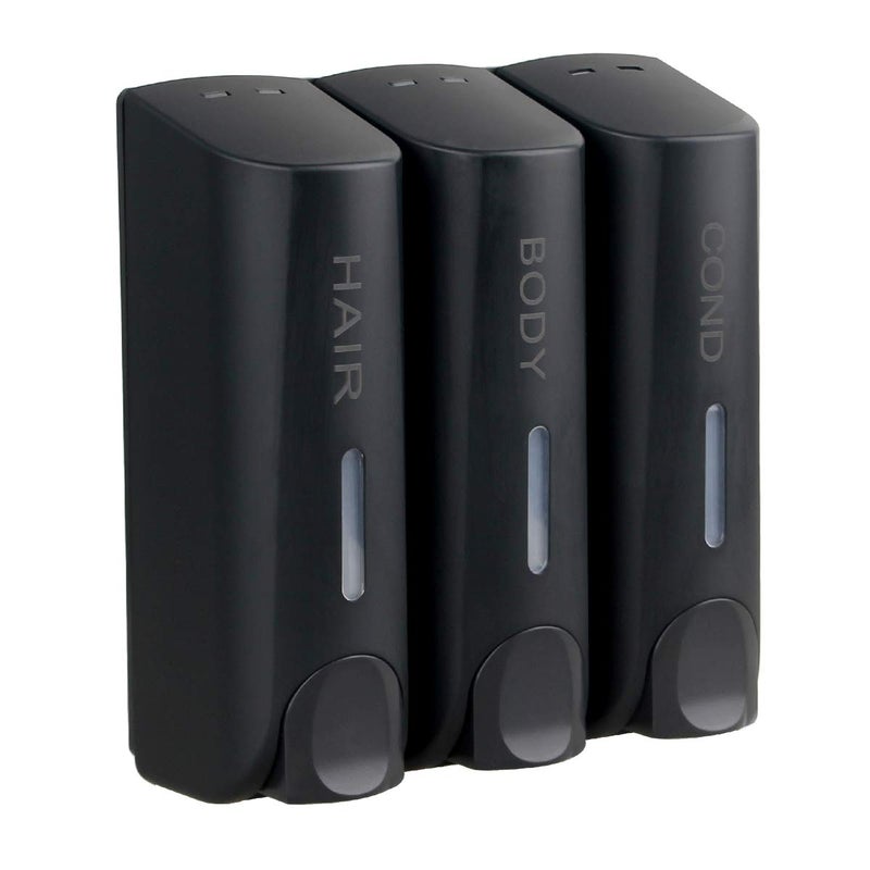 AUMIO Chamber Shower Soap Dispenser Trio Wall Mounted Shampoo and Conditioner Dispenser Set, No Drill for Bathroom Hotel, Black - Image 1