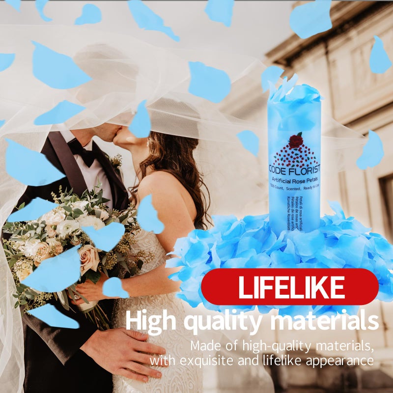 CODE FLORIST CODE FLORIST 1100 PCS Silk Rose Petals for Valentine's Day Fake Rose Petals for Romantic Night Wedding Proposal Anniversary Flower Decorations(Separated Scented Light Blue with White)  - Image 5