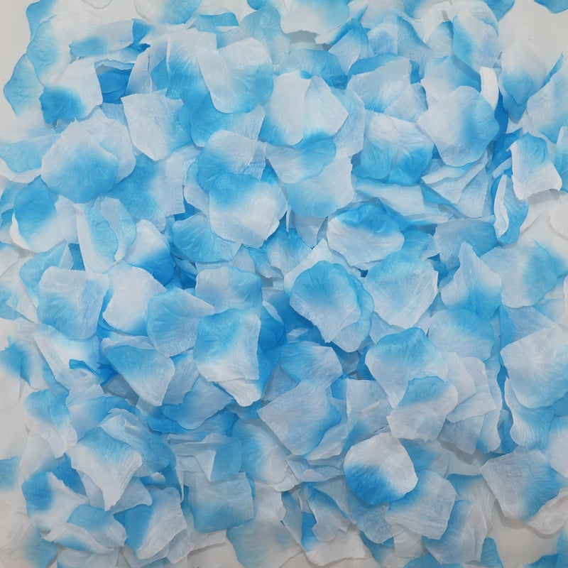 CODE FLORIST CODE FLORIST 1100 PCS Silk Rose Petals for Valentine's Day Fake Rose Petals for Romantic Night Wedding Proposal Anniversary Flower Decorations(Separated Scented Light Blue with White)  - Image 1