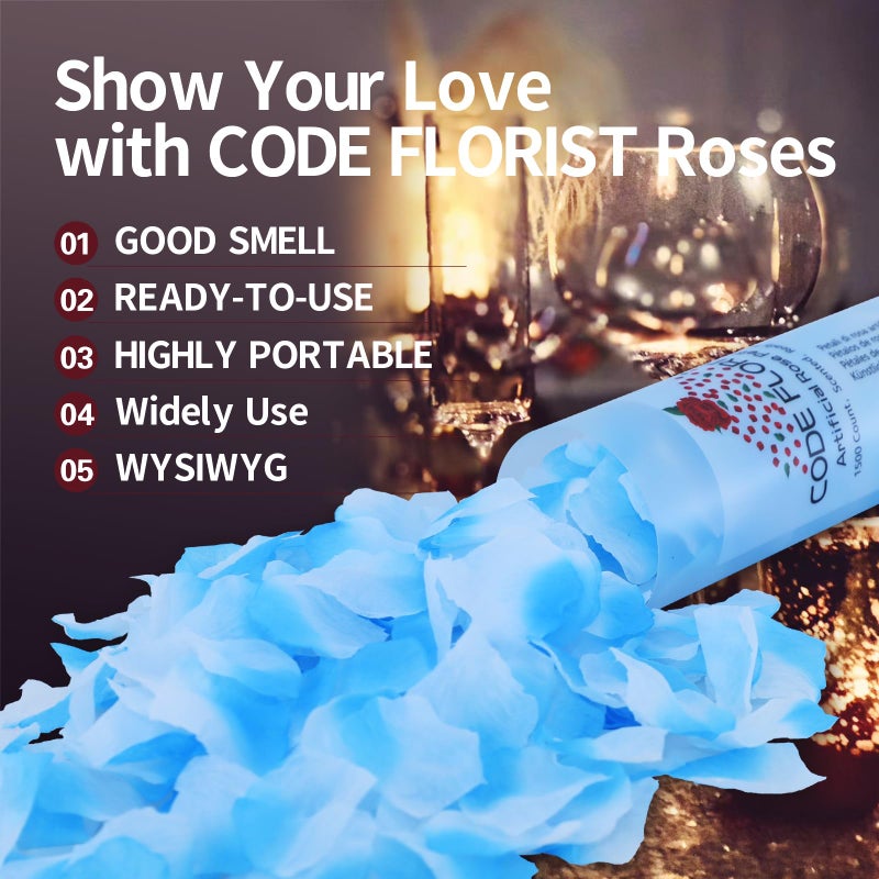 CODE FLORIST CODE FLORIST 1100 PCS Silk Rose Petals for Valentine's Day Fake Rose Petals for Romantic Night Wedding Proposal Anniversary Flower Decorations(Separated Scented Light Blue with White)  - Image 4