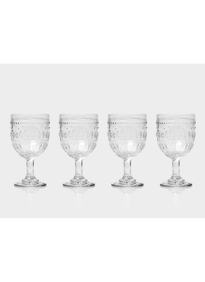 Fez Collection Drinkware And Glasses 12Oz Wine Goblet Set Of 4 Teardrop Mandala Design Clear