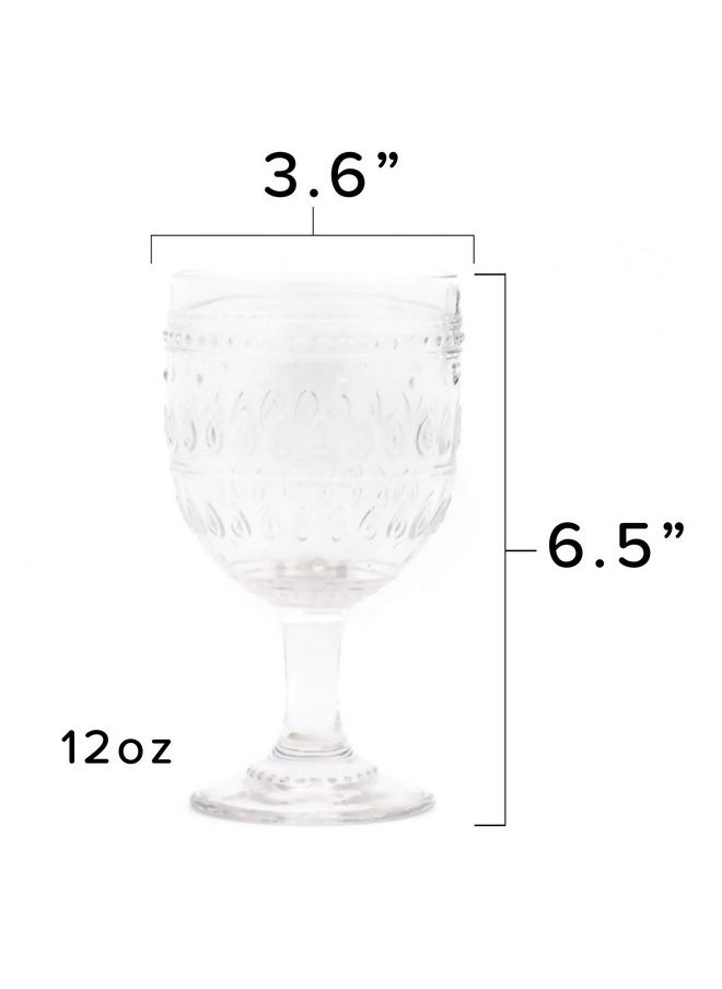 Fez Collection Drinkware And Glasses 12Oz Wine Goblet Set Of 4 Teardrop Mandala Design Clear
