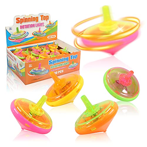 PROLOSO 100 Pcs Light Up Spinning Tops LED Flashing Spinners with Gyroscope - Image 1