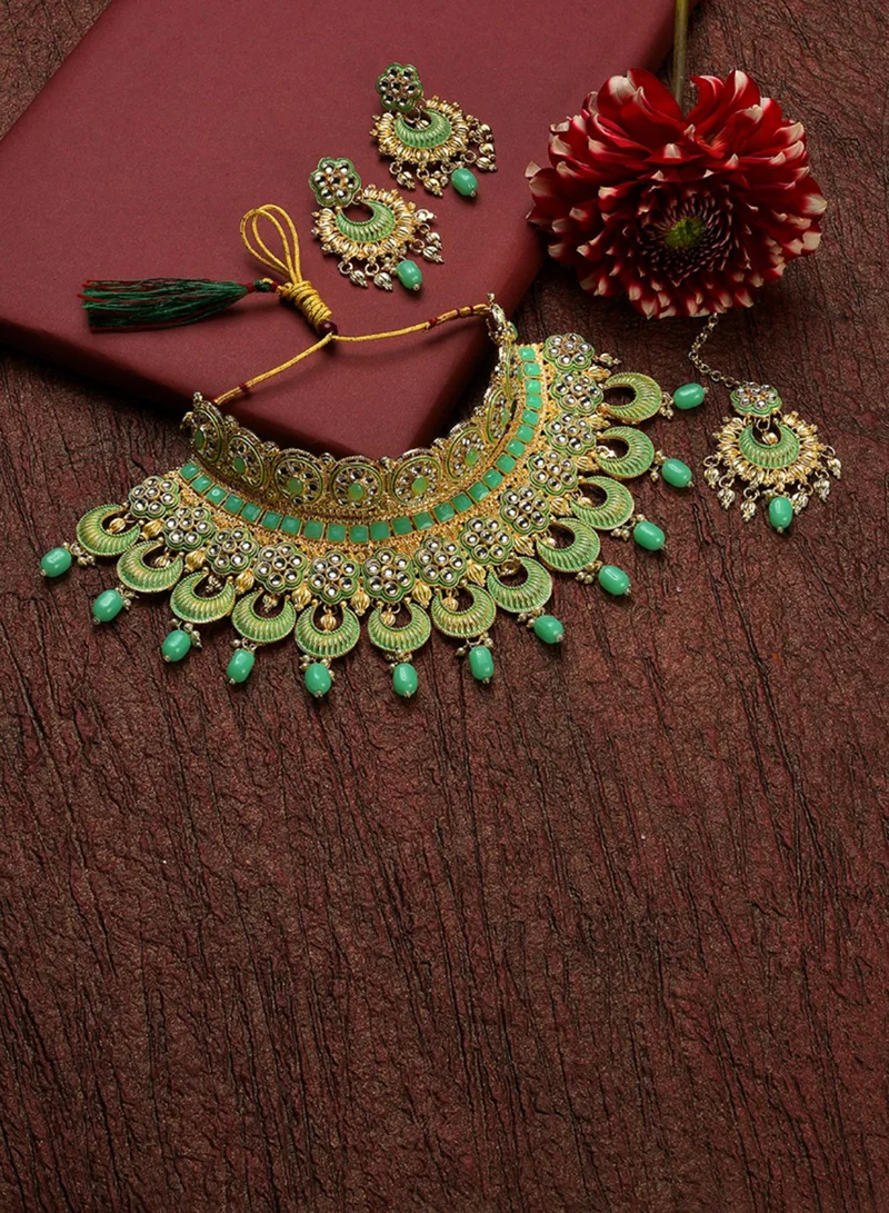 SOHI Green Stone-Studded Artificial Jewellery Set