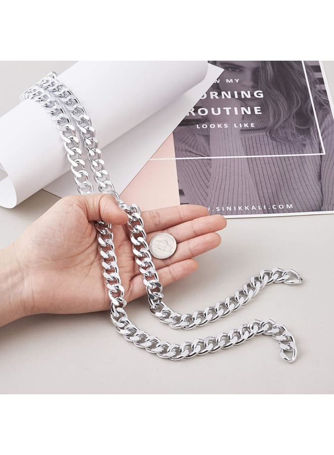 2Pcs Flat Chain Strap Silver Metal Purse Handbag Shoulder Body Replacement Strap 39.3" Twisted Curb Link Aluminum Cable Chain for Wallet Clutch Belt Necklace Bracelet  - Image 4