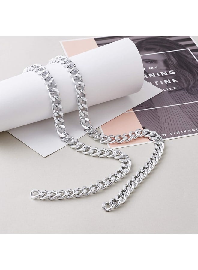 2Pcs Flat Chain Strap Silver Metal Purse Handbag Shoulder Body Replacement Strap 39.3" Twisted Curb Link Aluminum Cable Chain for Wallet Clutch Belt Necklace Bracelet  - Image 3