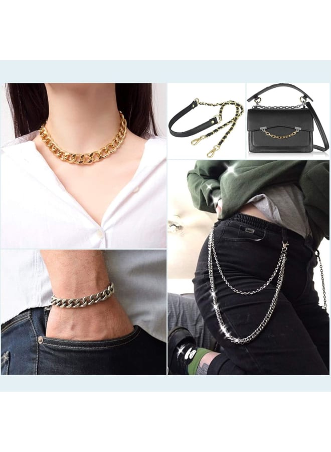 2Pcs Flat Chain Strap Silver Metal Purse Handbag Shoulder Body Replacement Strap 39.3" Twisted Curb Link Aluminum Cable Chain for Wallet Clutch Belt Necklace Bracelet  - Image 5