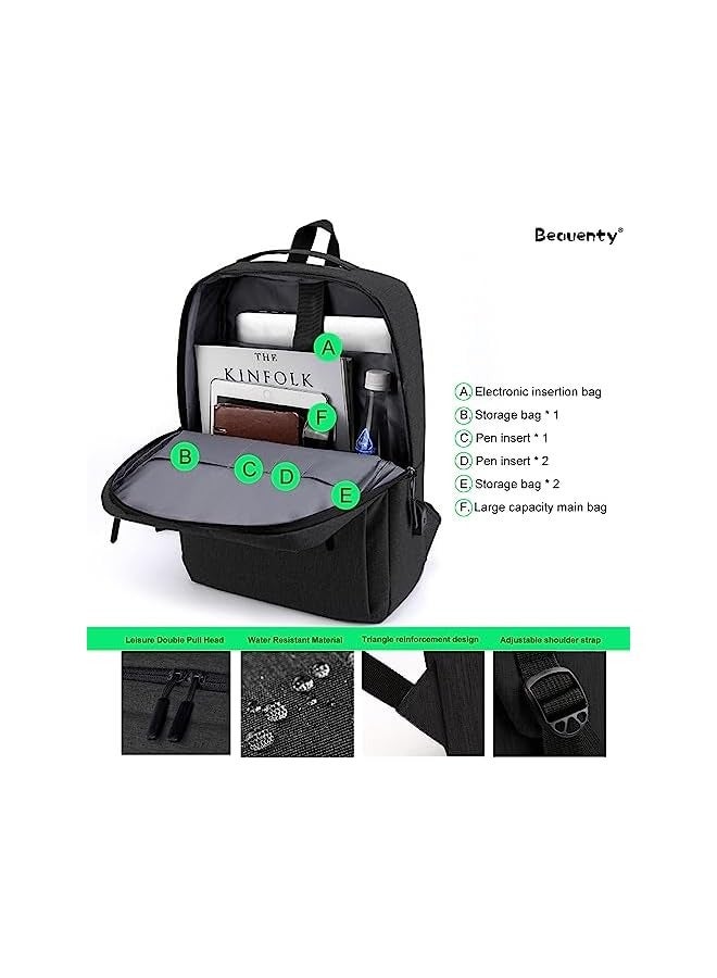 بيوينتي حقيبة ظهر للكمبيوتر المحمول مقاومة للماء مقاس 15 بوصة، حقائب ظهر للسفر مع حجرة للكمبيوتر المحمول وشحن USB، حقيبة عمل متينة - Image 4